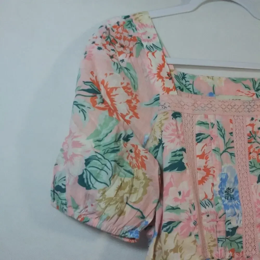 Loft Garden Lacy Tiered Square Neck Top Angel Pink Size Small